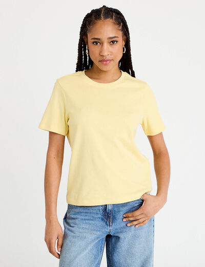 T-shirt col rond manches courtes jaune pastel femme