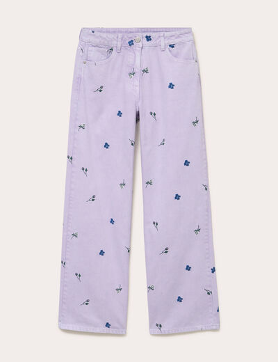 Jean wide leg brod&eacute; Bridgerton mauve femme
