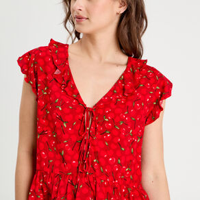 Blouse sans manches nouée rouge femme