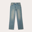 Jeans droit sangle arri&egrave;re denim bleach femme