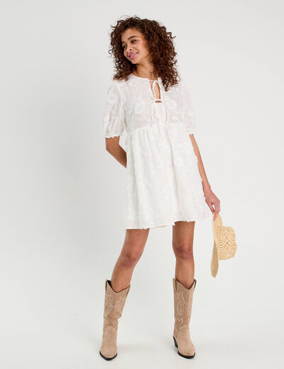 Robe évasée brodée blanc femme