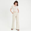 Top macramé boutonné ecru femme