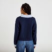 Sweat col chemise manches longues bleu marine femme