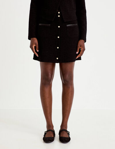 Jupe-short trap&egrave;ze en maille noir femme