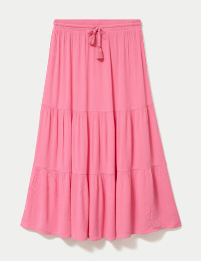 Jupe longue pliss&eacute;e &eacute;vas&eacute;e rose vif femme