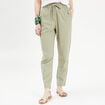 Pantalon droit fluide contenant du lin vert kaki femme