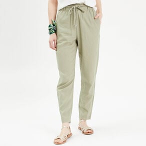 pantalon droit fluide contenant du lin vert kaki femme Pantalon droit fluide contenant du lin vert kaki femme