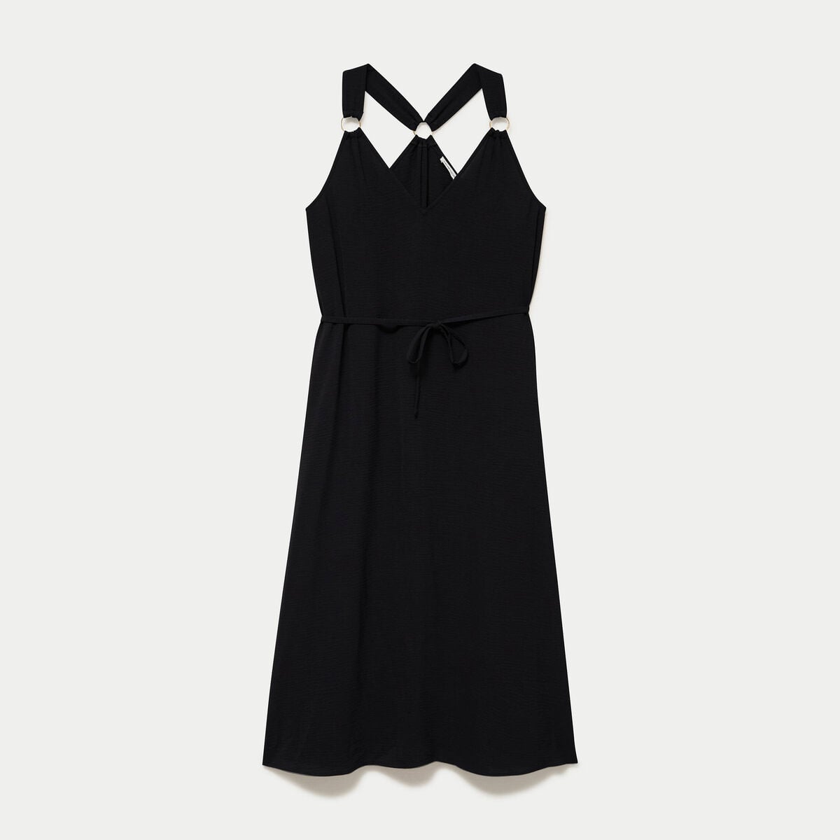 Robe longue droite col v bretelles fines noir femme