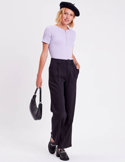 Pantalon droit large noir femme