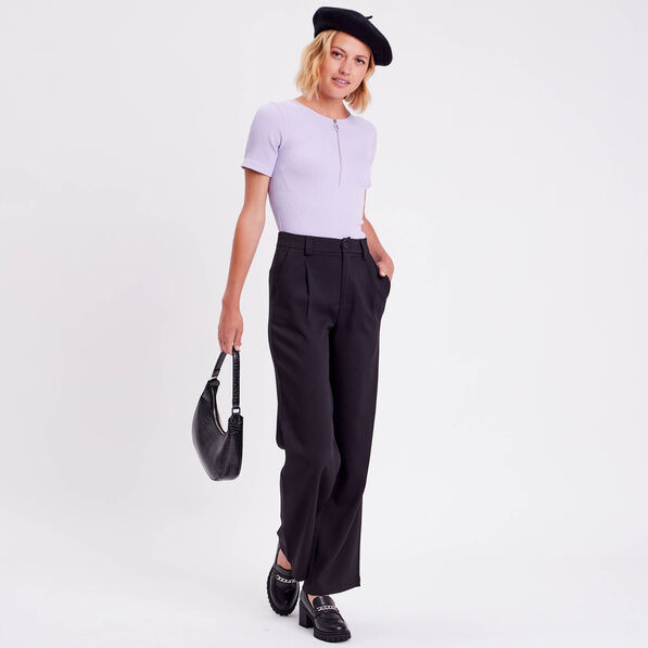 Pantalon droit large noir femme