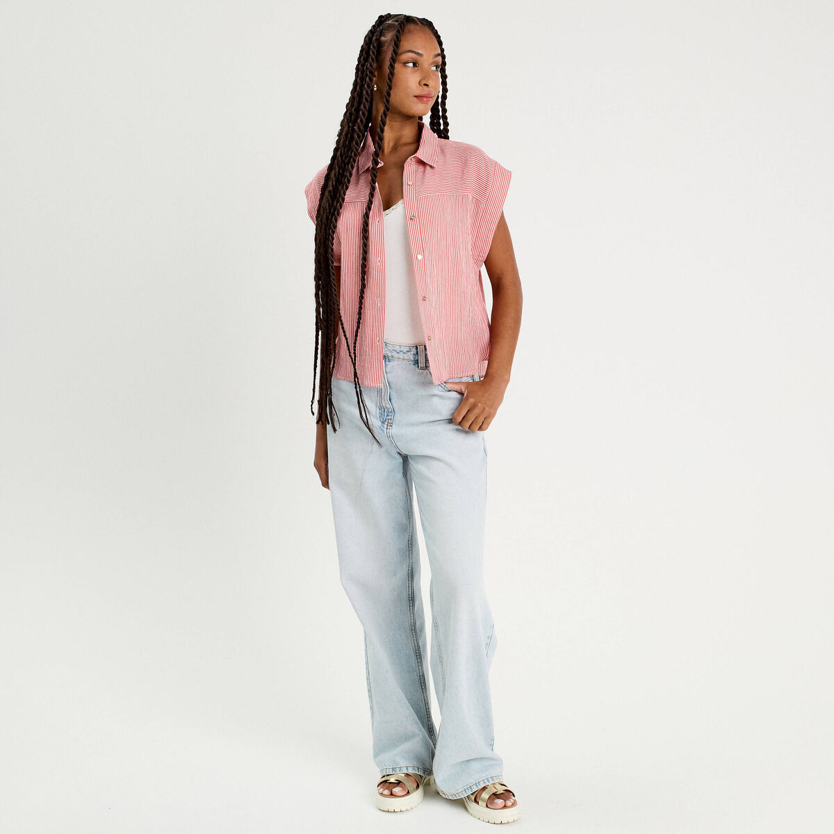 Chemise sans manches rose corail femme