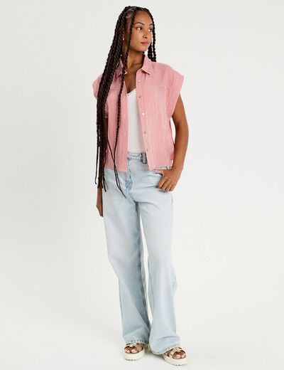 Chemise sans manches rose corail femme