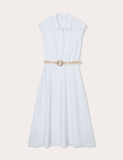 Robe chemise midi contenant du lin bleu femme