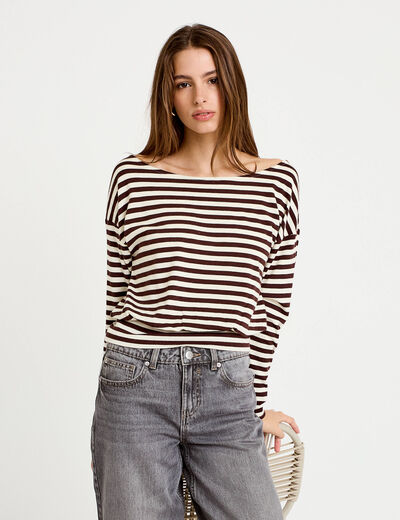 Pull col bateau manches longues blanc femme