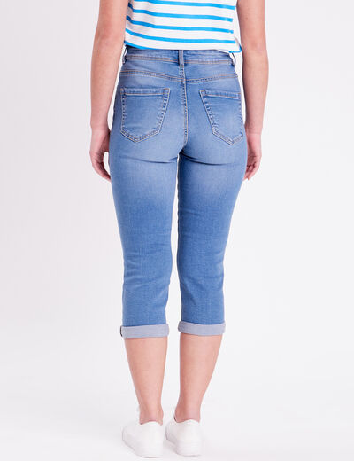 Pantacourt denim double stone femme
