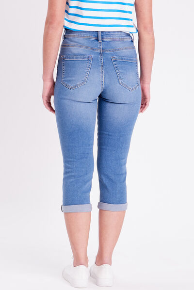 Pantacourt denim double stone femme