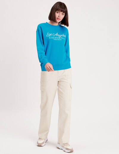 Sweat manches longues brodé bleu femme