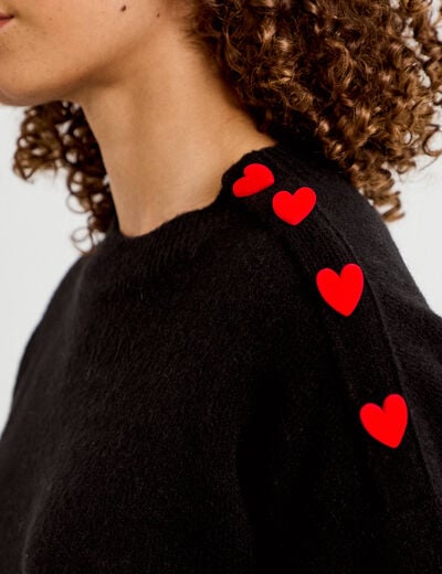 Pull ample col rond manches longues noir femme