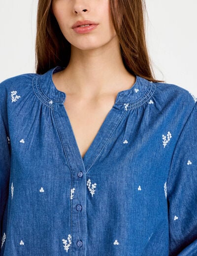 Blouse ample manches longues en jean blanc femme
