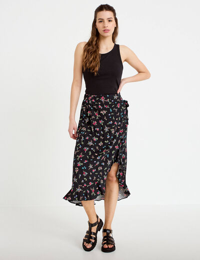 Jupe longue portefeuille noir femme