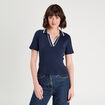 Polo côtelé manches courtes bleu marine femme