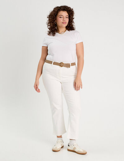 Jeans flare ceinturé ecru femme