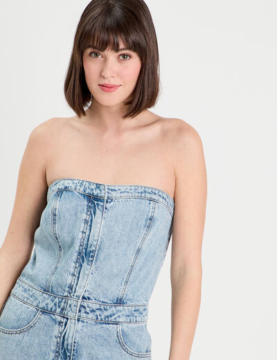Combinaison pantalon en jean denim bleach femme