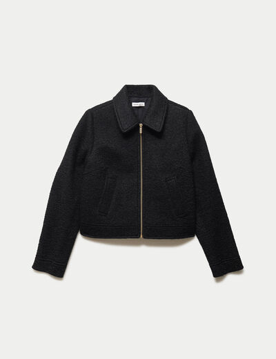 Veste cropped en bouclette noir femme