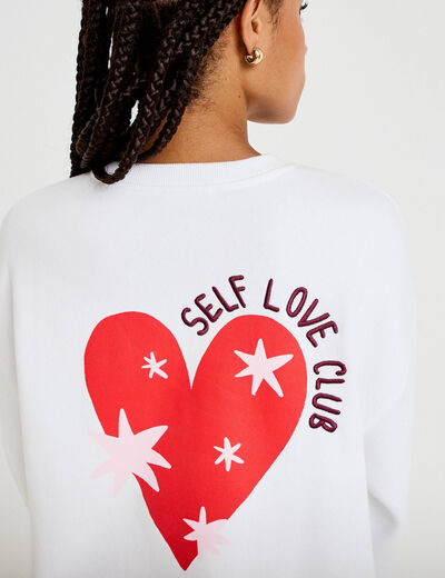 Sweat oversize col rond manches longues blanc femme