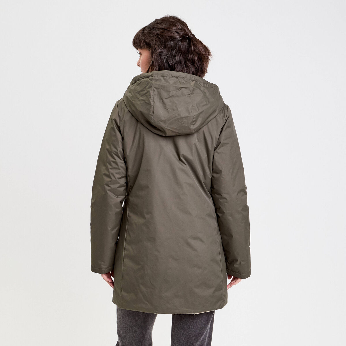 Parka &agrave; capuche r&eacute;versible vert kaki femme