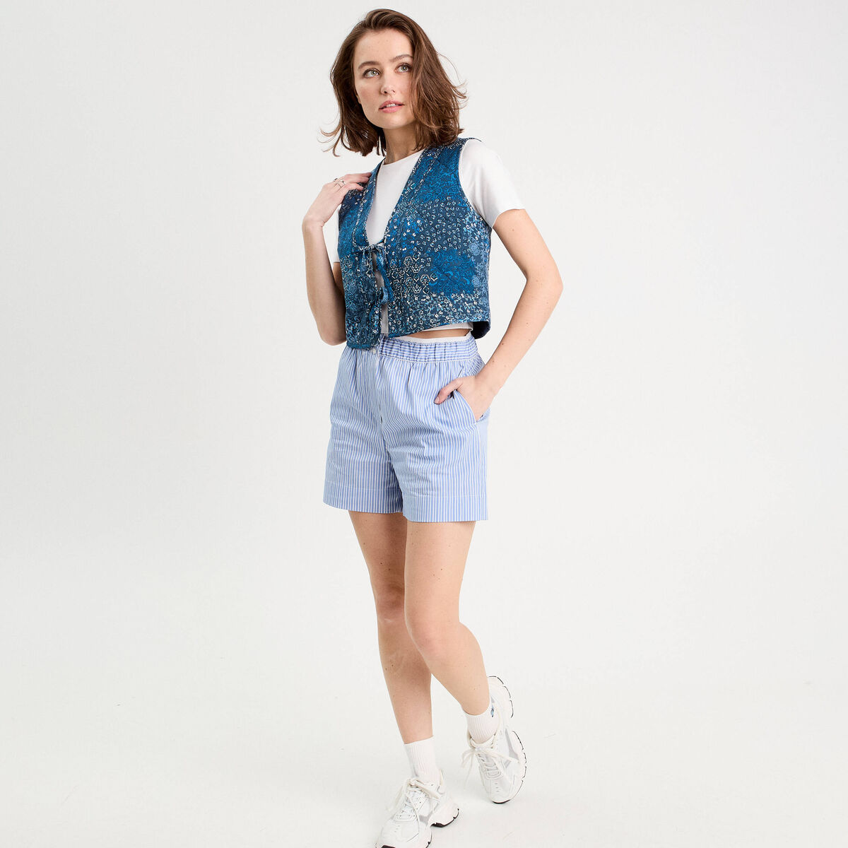 Veston matelassé noué bleu foncé femme
