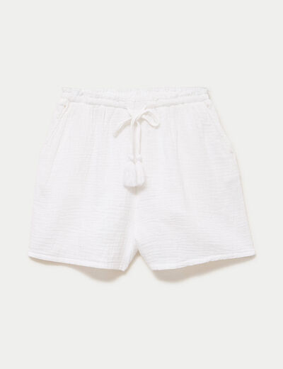 Short pliss&eacute; blanc femme