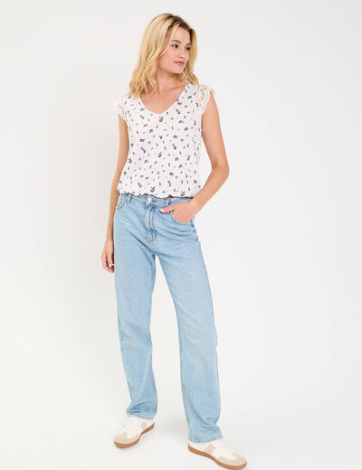 Blouse courte sans manches dentelle blanc femme