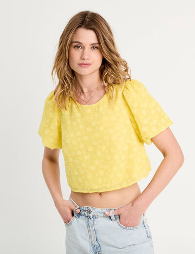 Blouse manches courtes jaune pastel femme