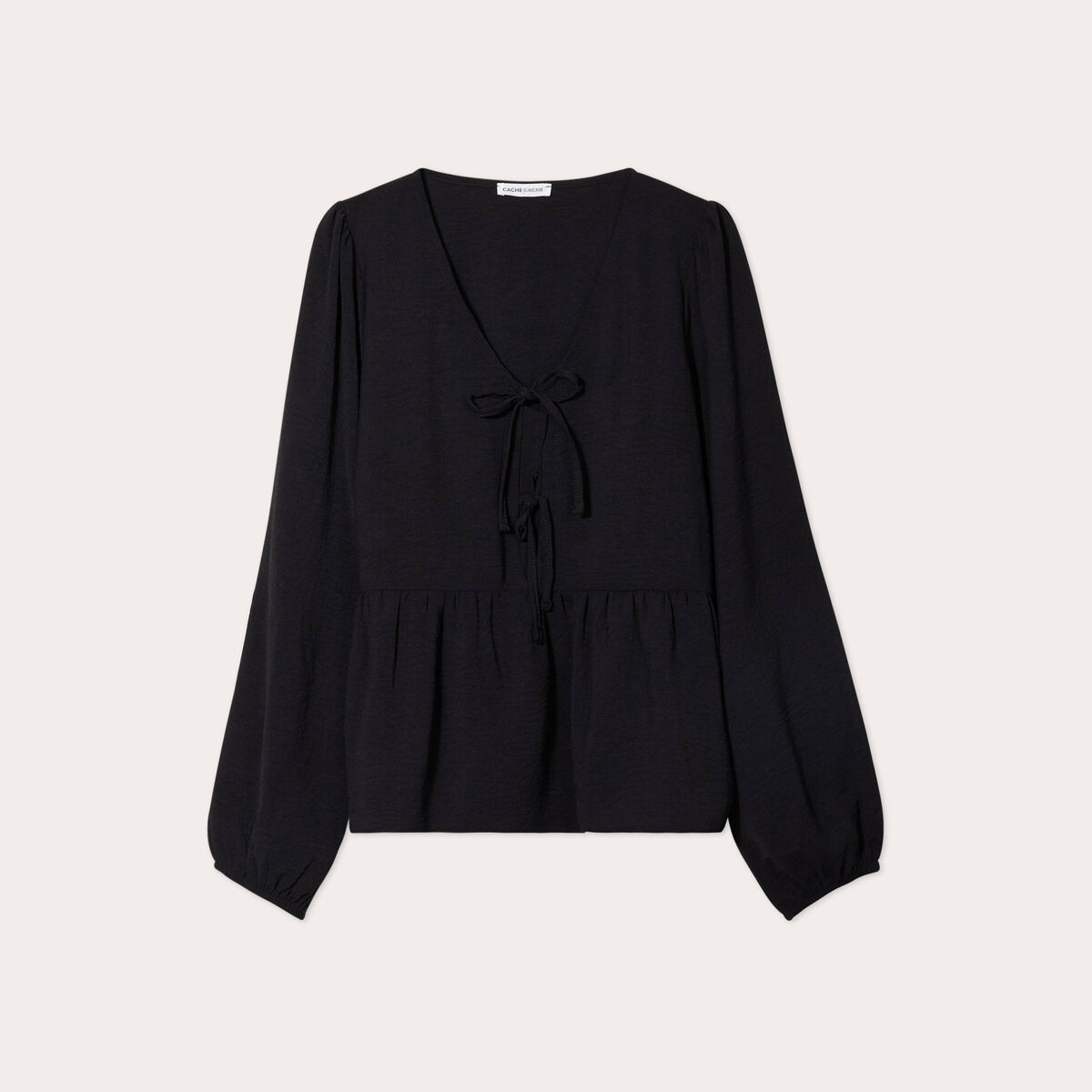 Blouse col en V noeuds noir femme
