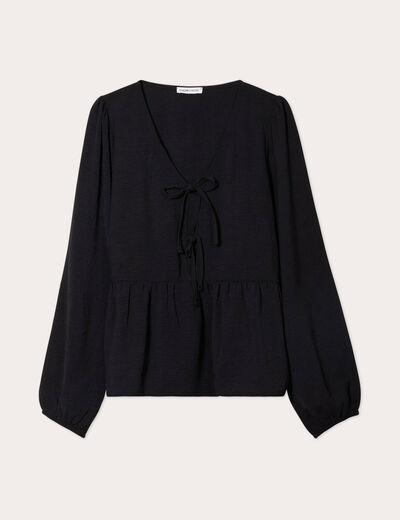 Blouse col en V noeuds noir femme
