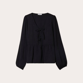 blouse col en v noeuds noir femme Blouse col en V noeuds noir femme