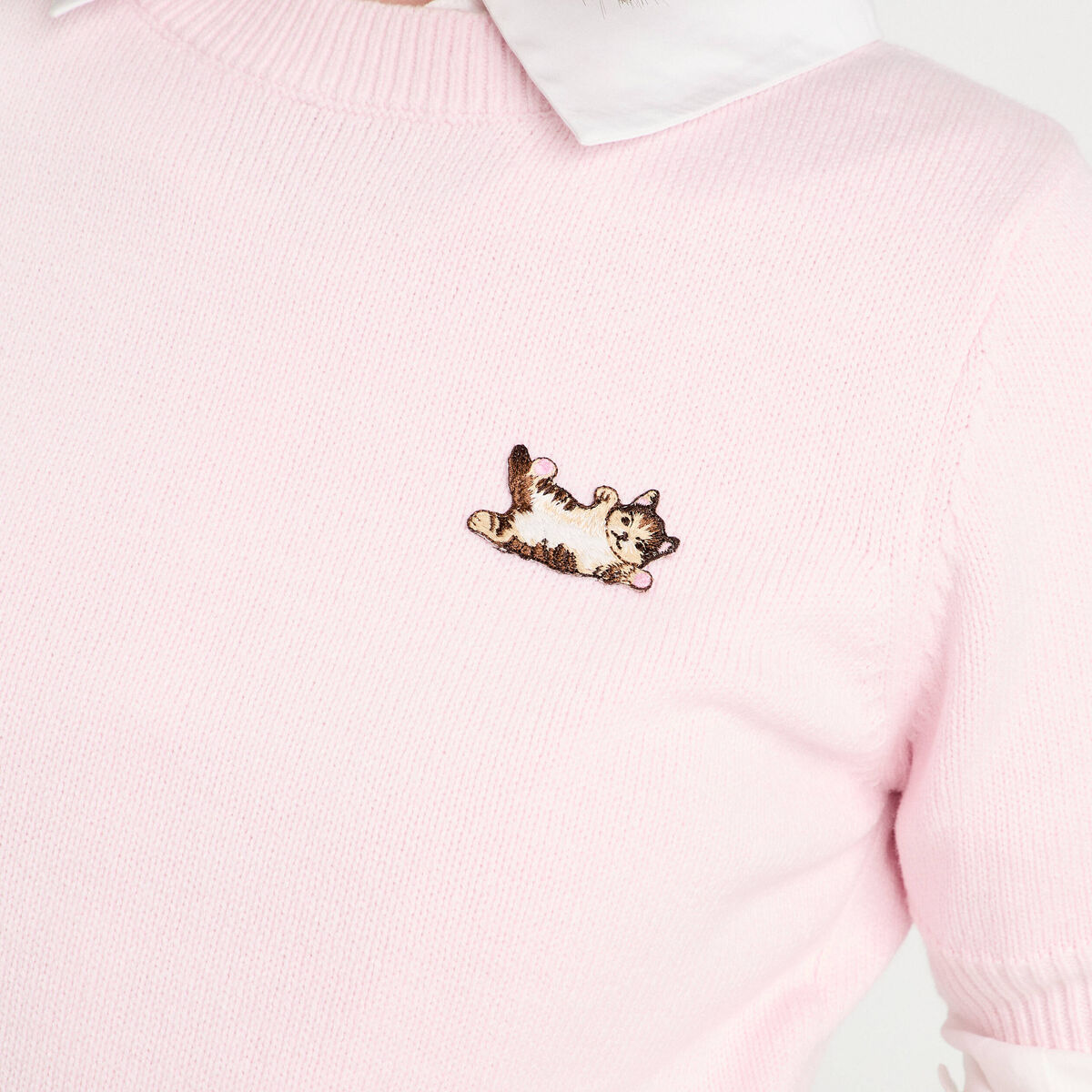 Pull manches courtes rose clair femme