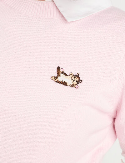 Pull manches courtes rose clair femme