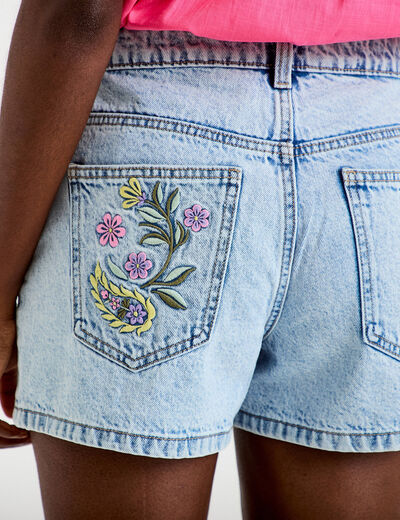 Short en jean avec broderie denim bleach femme