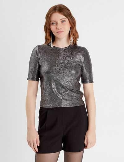 T-shirt paillettes gris argent femme