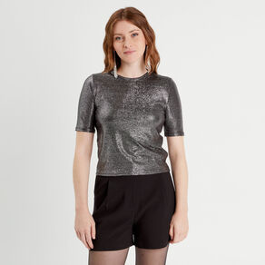 t shirt paillettes gris argent femme T-shirt paillettes gris argent femme