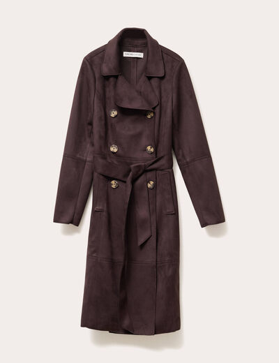Trench suédine ceinturé marron foncé femme