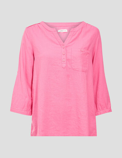 Blouse manches 3/4 rose fluo femme
