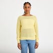Pull ample ajour&eacute; manches longues jaune pastel femme