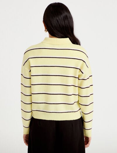 Polo manches longues col chemise jaune clair femme