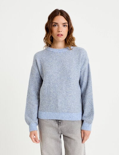 Pull ample col rond manches longues gris femme