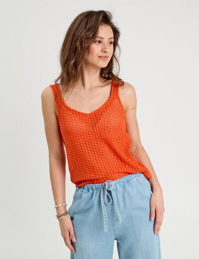 Débardeur effet crochet orange femme