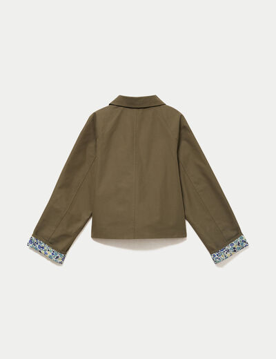 Veste courte boutonn&eacute;e doublure vichy vert kaki femme
