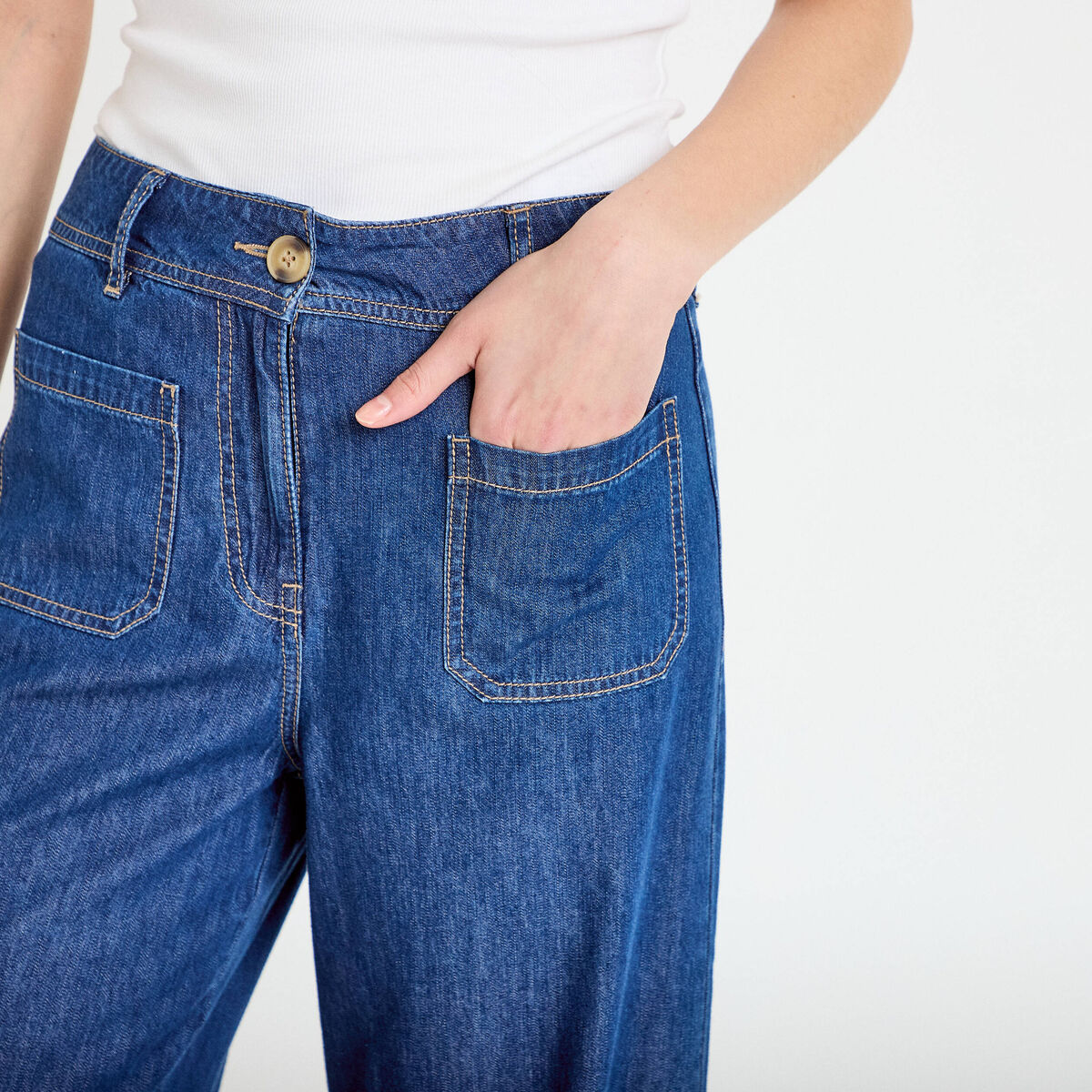 Jean wide leg taille standard denim stone femme